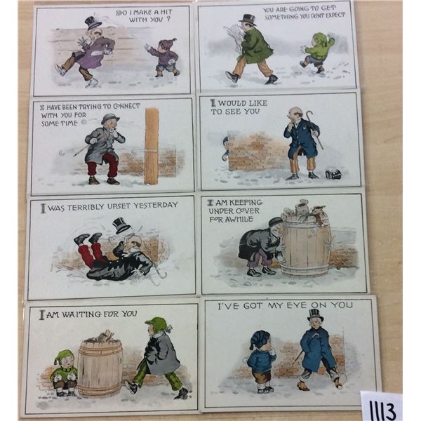 Set of 8 Comics Having a Snowball Fight Postcards