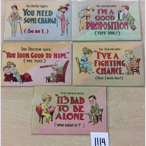 Group of 5 Comics  The Doctor Says  Humor Postcards