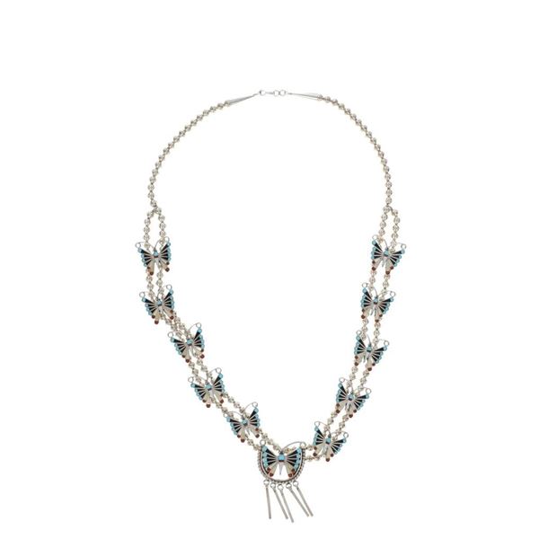 Zuni Sterling Silver Multistone Inlay Necklace