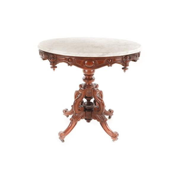 1870-1890s Rococo Carved Wood & Marble Top Table