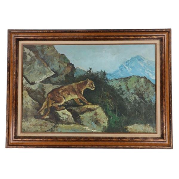 Original Gil Bang D. Mountain Lion Oil on Canvas