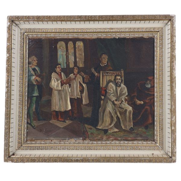 19th C. Italian  Catholic Mass  Oil Painting