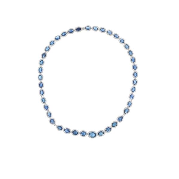 Brilliant Blue Sapphire Diamond 14k Gold Necklace