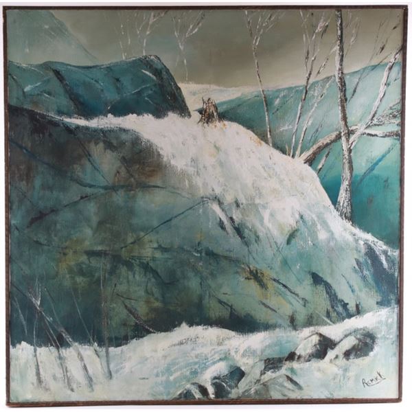 Original Joan Remick "Snowy Hillside" Acrylic 1973
