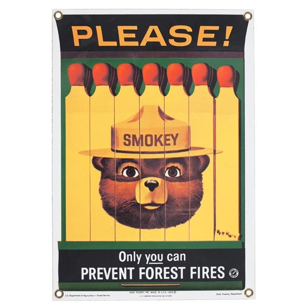 Smokey Bear U.S. Forest Service Porcelain Sign