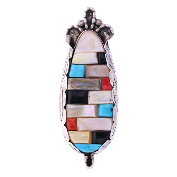 Large Navajo Vintage Multi-Stone Corn Silver Ring