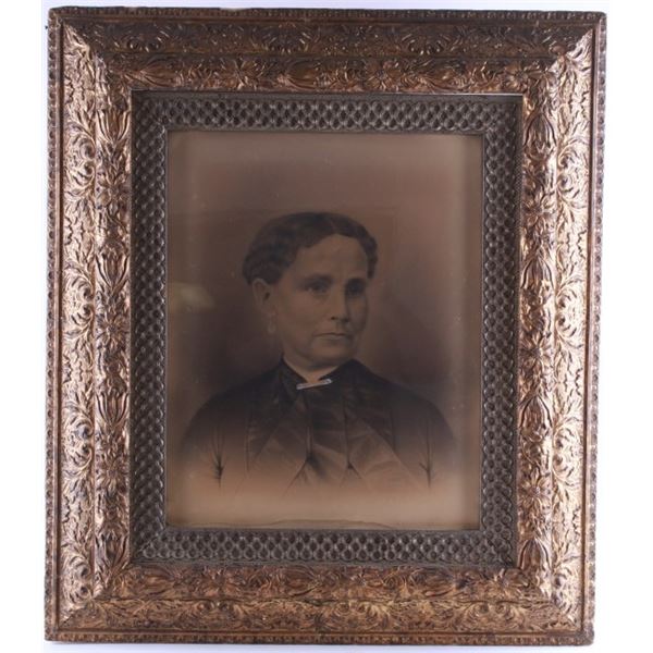 19th Century Ornate White & Black Chalk Portrait