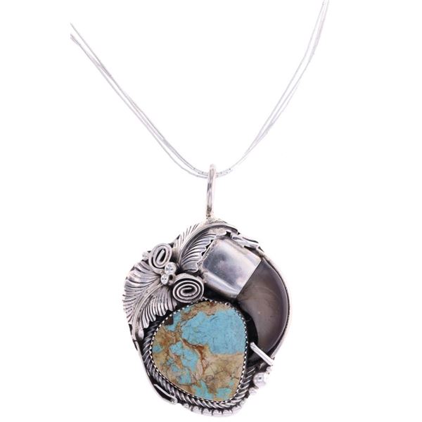 Navajo M. Thomas Jr Turquoise Bear Claw Necklace