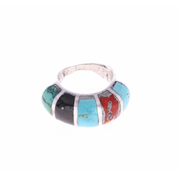 Navajo Sterling Silver Multistone Inlaid Ring 1950