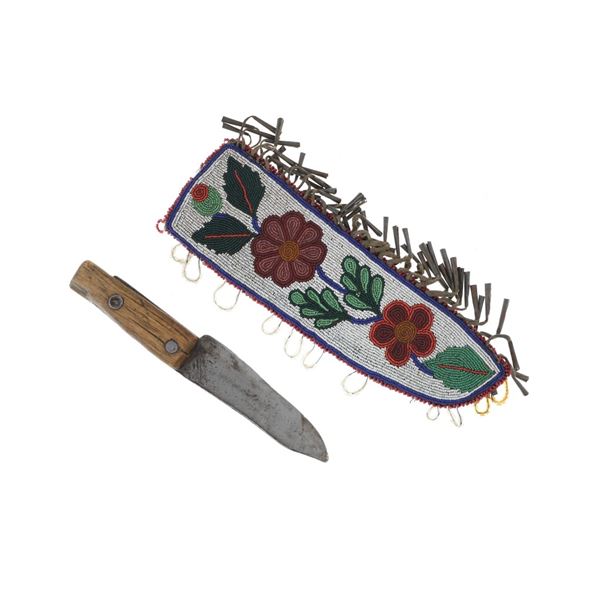 19th Century Cree Beaded Sheath & Forged Knife
