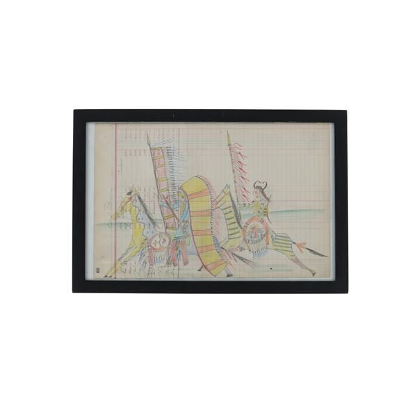 Circa 1890-1940's Northern Sioux Ledger Drawing