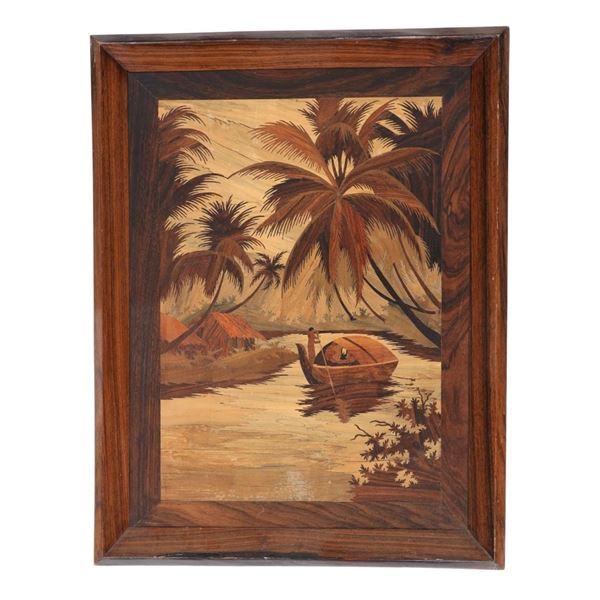 Beautiful Vintage Framed Inlaid Wood Art