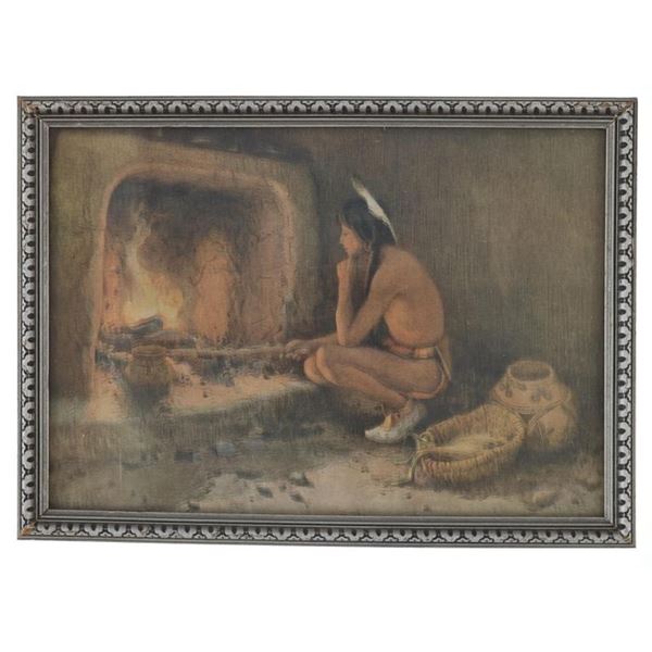 E. Irving Couse  Roasting Corn , Chromolitho 1930s