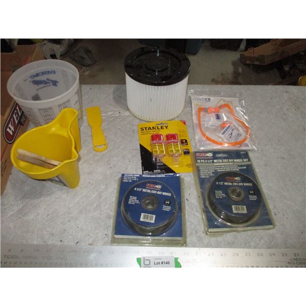 Lot of Metal Cutting Wheels (4" 1/4), Headband Ear Plugs, Misc.