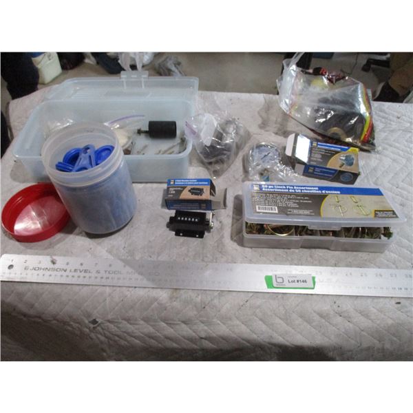 Lot of Lynch Pins, Pressure Gauge, Machine Counter, Misc.