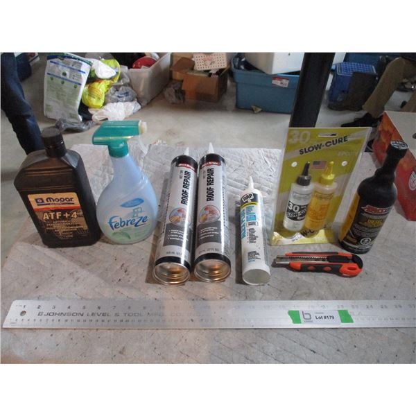 Lot of Caulking, Slow Cure Epoxy, Roof Repair, Utility Knife, Diesel Injector Cleaner, Misc.