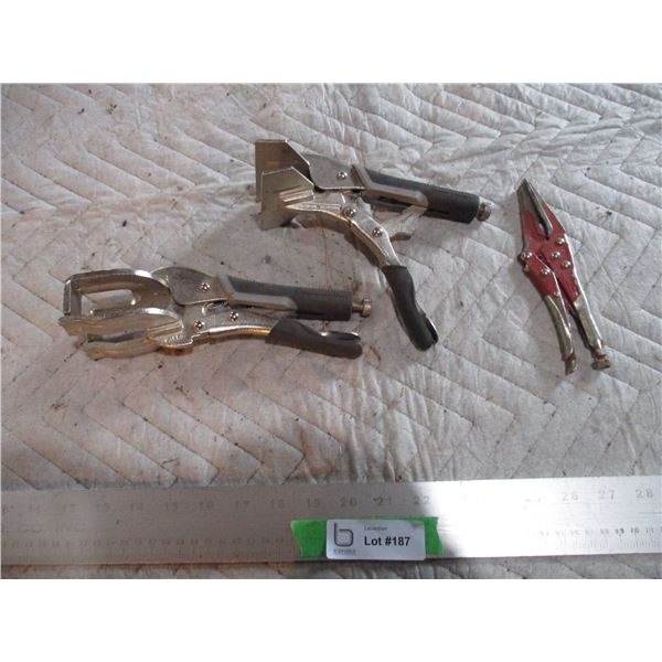 (1) Vice Grip, (2) Welding Clamps