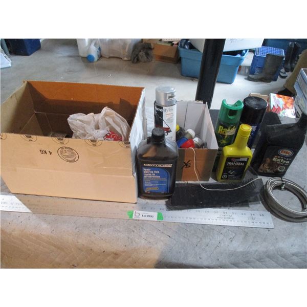 Lot of Drywall Mesh, Oils, Mosquito Coil, Brake Cleaner, Check Valve, Misc.