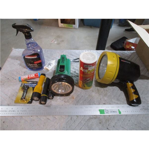 Lot of Ant Killer, Coleman Flashlight, Flashlights