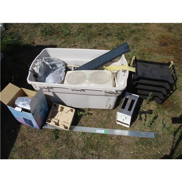 Ceramic Heater, Organizer, Window Fan, Tub with No Lid, Misc.