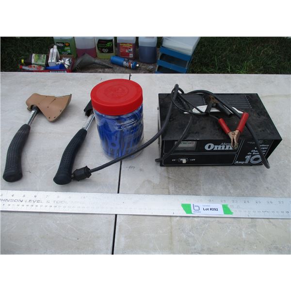 Allison Omni Battery Charger, Hatchets, Tent Clips