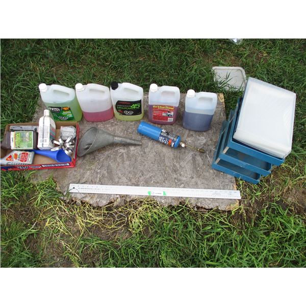 Windshield Washer Fluid, Organizer, Propane Tank, Hose Clamps, Funnel, Misc.