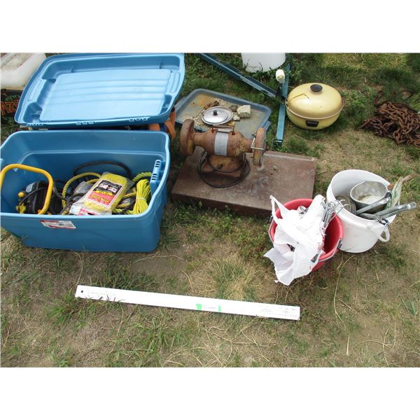 Ropes, Bench Grinder, Chain, Fork, Shovel, Misc.