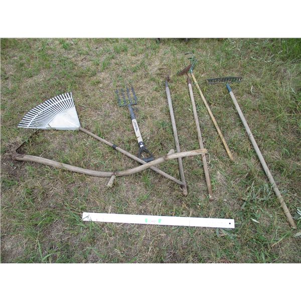 (6) Garden Tools (Potato Fork, Scythe, Hand Cultivators)