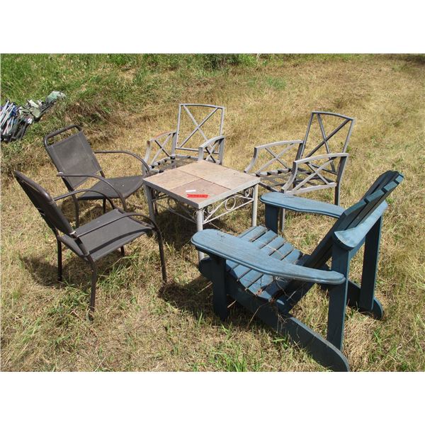 Small Patio with (4) Metal Chairs & (1) Wooden Chair