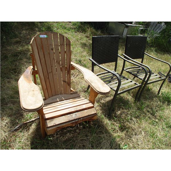 (2) Metal Chairs & (1) Wooden Chair