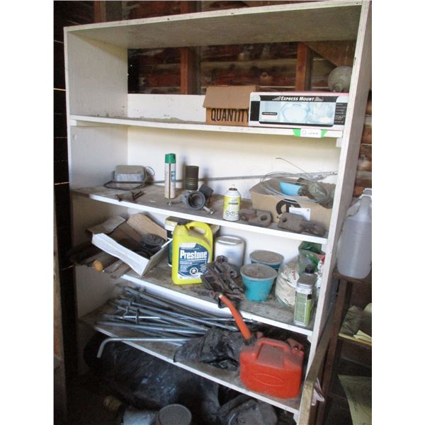5 Tier Shelf with Milk Strainer, Jerry Can, Antifreeze, Misc.