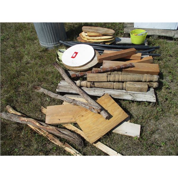 Garbage Can with Misc. Lumber