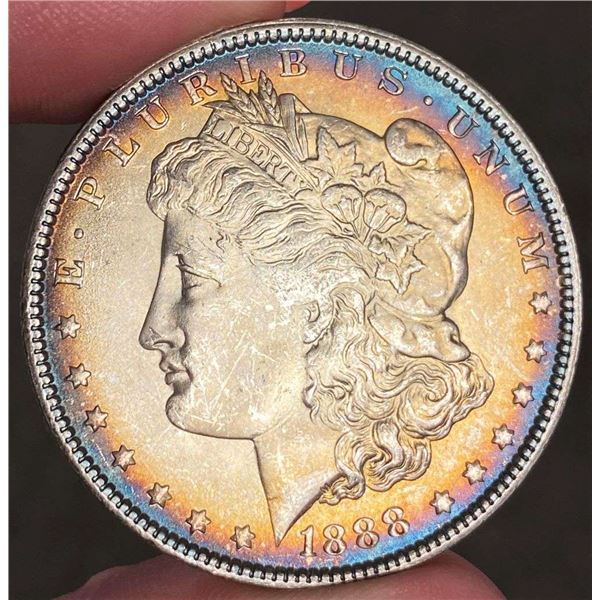 Rainbow Toned 1888 Morgan Silver Dollar MS64