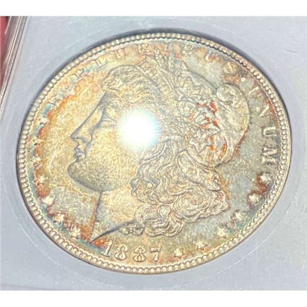 Nice Rainbow Color 1887 Morgan Silver Dollar Old ANACS MS63