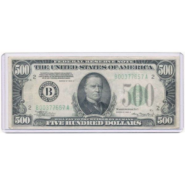 1934A $500 Federal Reserve Note VF
