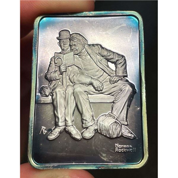 Spot Light Rainbow Toning "At the Depot" 1927 Norman Rockwell 1 Ozt .999 Silver Bar