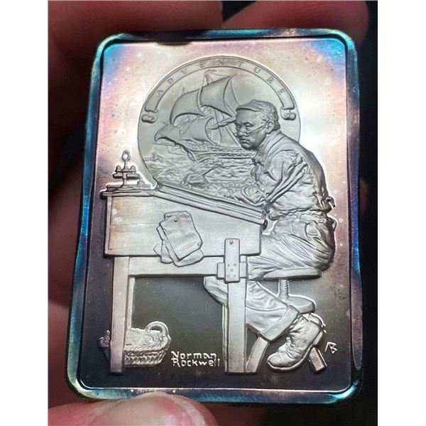 Spot Light Rainbow Toning "Adventure" 1924 Norman Rockwell 1 Ozt .999 Silver Bar