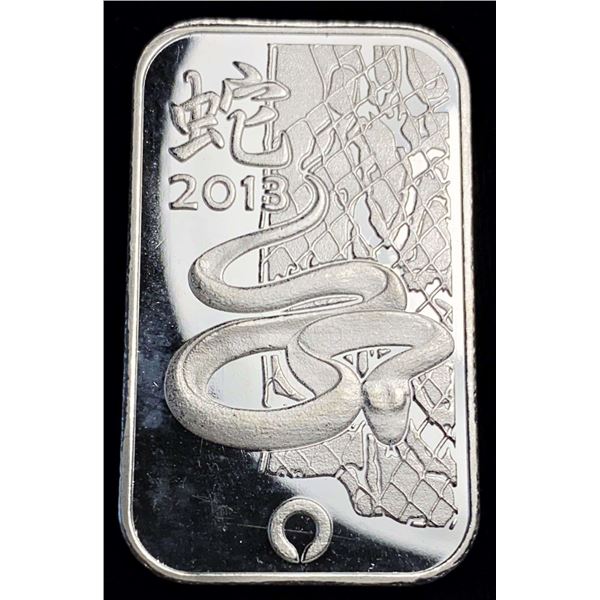 2013 Year Of The Snake Rand Refinery 1 ozt .999 Silver Bar