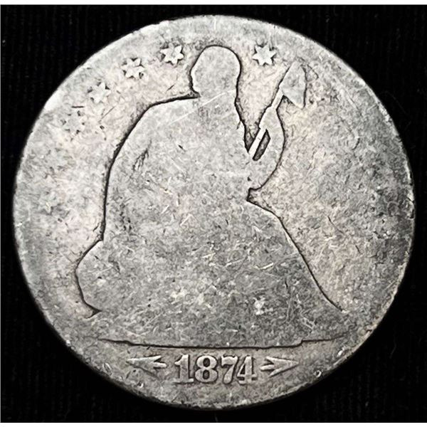 1874 Seated Liberty Silver Half Dollar Good