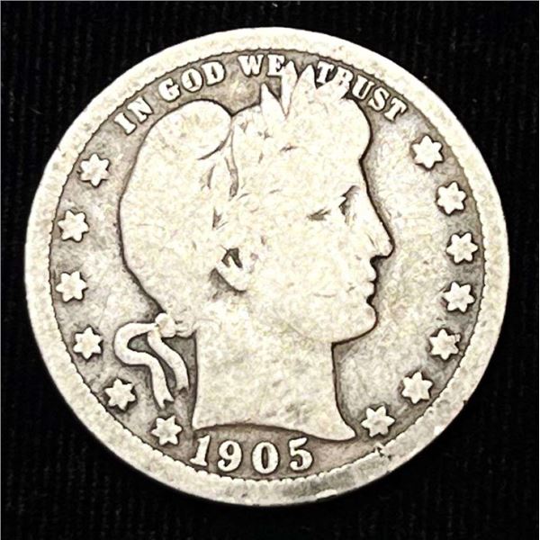 1905 Barber Silver Quarter Dollar Good