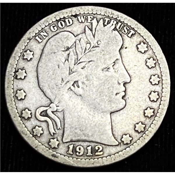 1912-S Barber Silver Quarter Dollar VG