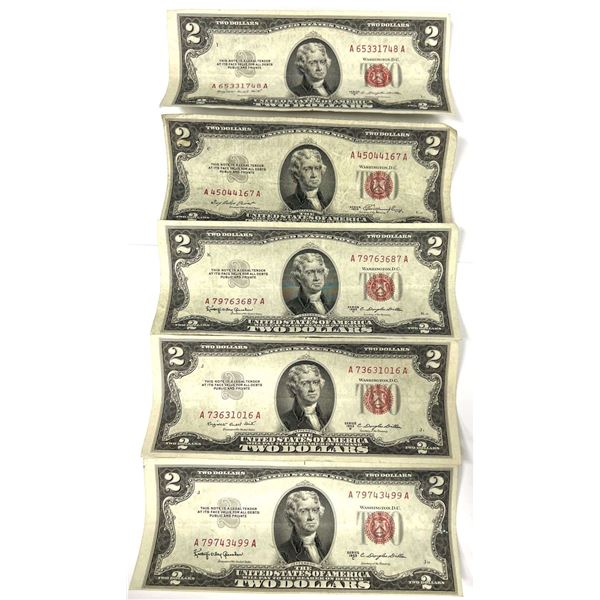 (5) 1953 Red Sealed $2 Note