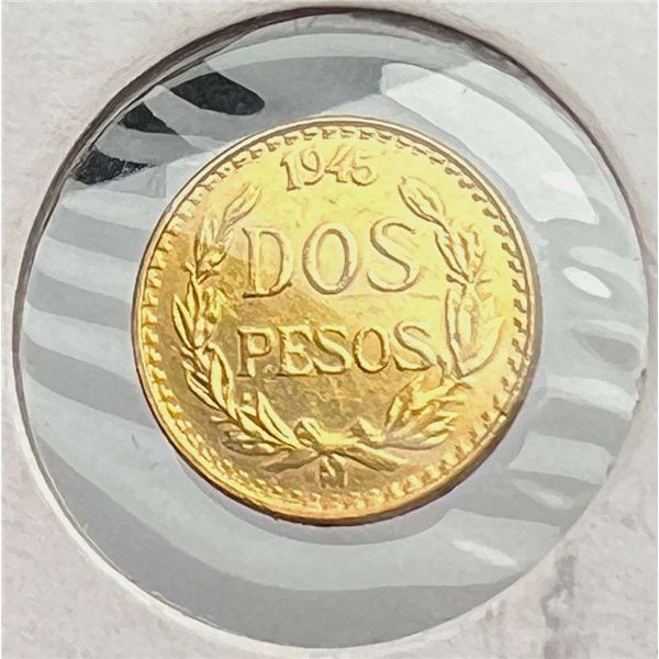 1945 Mexician 2 Pesos Gold .4822 AGW