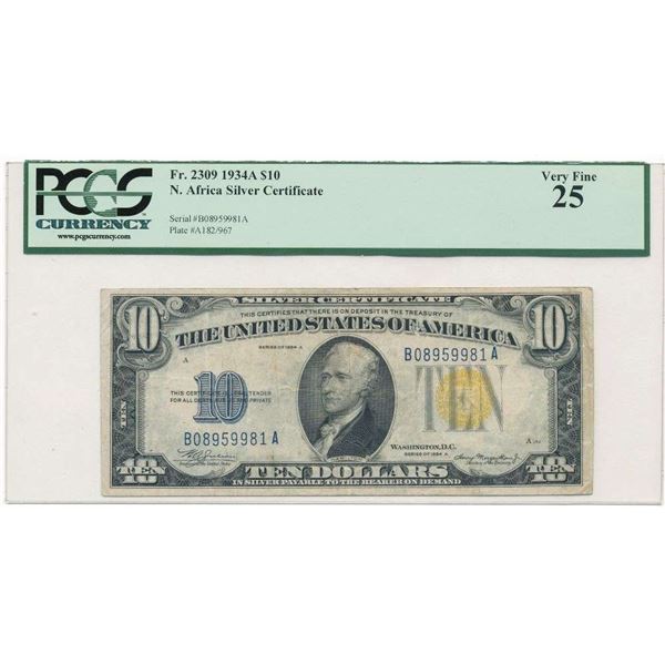 1934A North Africa $10 Certificate PCGS VF