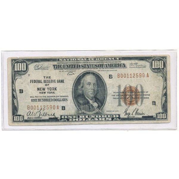 1929 The Federal Reserve Bank Of New York, New York $100 Bill