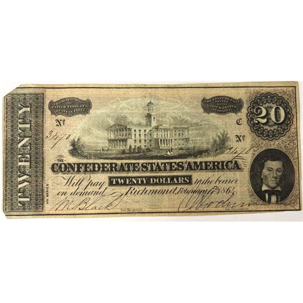 1864 Confederate States Of America $20 Richmond Note