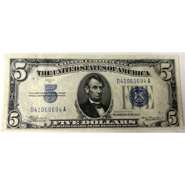 1934 United States $5 Silver Certificate