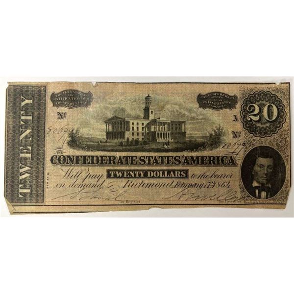 1864 Confederate States Of America $20 Richmond Note