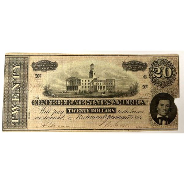 1864 Confederate States Of America $20 Richmond Note