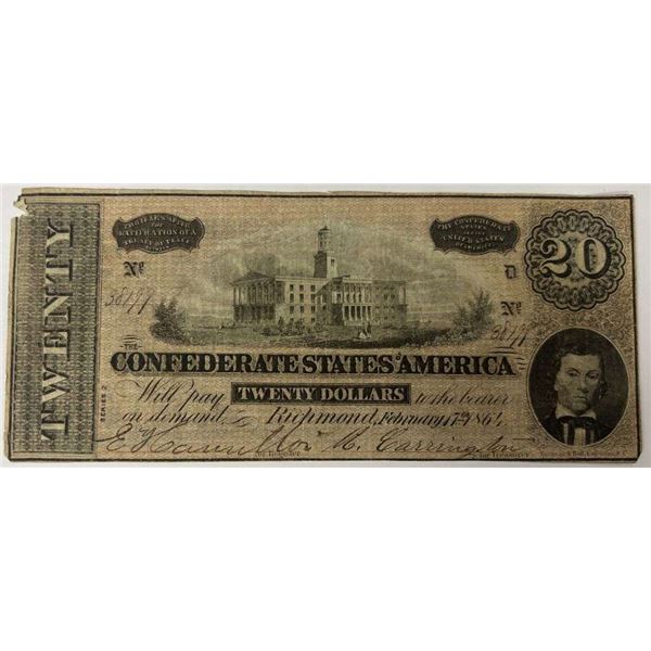 1864 Confederate States Of America $20 Richmond Note